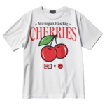 "Michigan Has Big Cherries" T-Shirt White Large