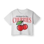 "Michigan Has Big Cherries" Crop Top White Xlarge